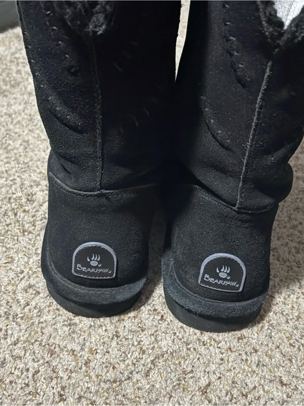 Bearpaw Mid Calf‎ Winter Boots Womens 10 Black Suede Faux Fur Whipstitch Detail